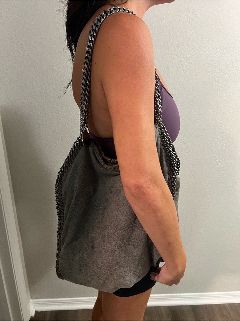 Stella McCartney Gray Chain-Trim Shoulder Bag